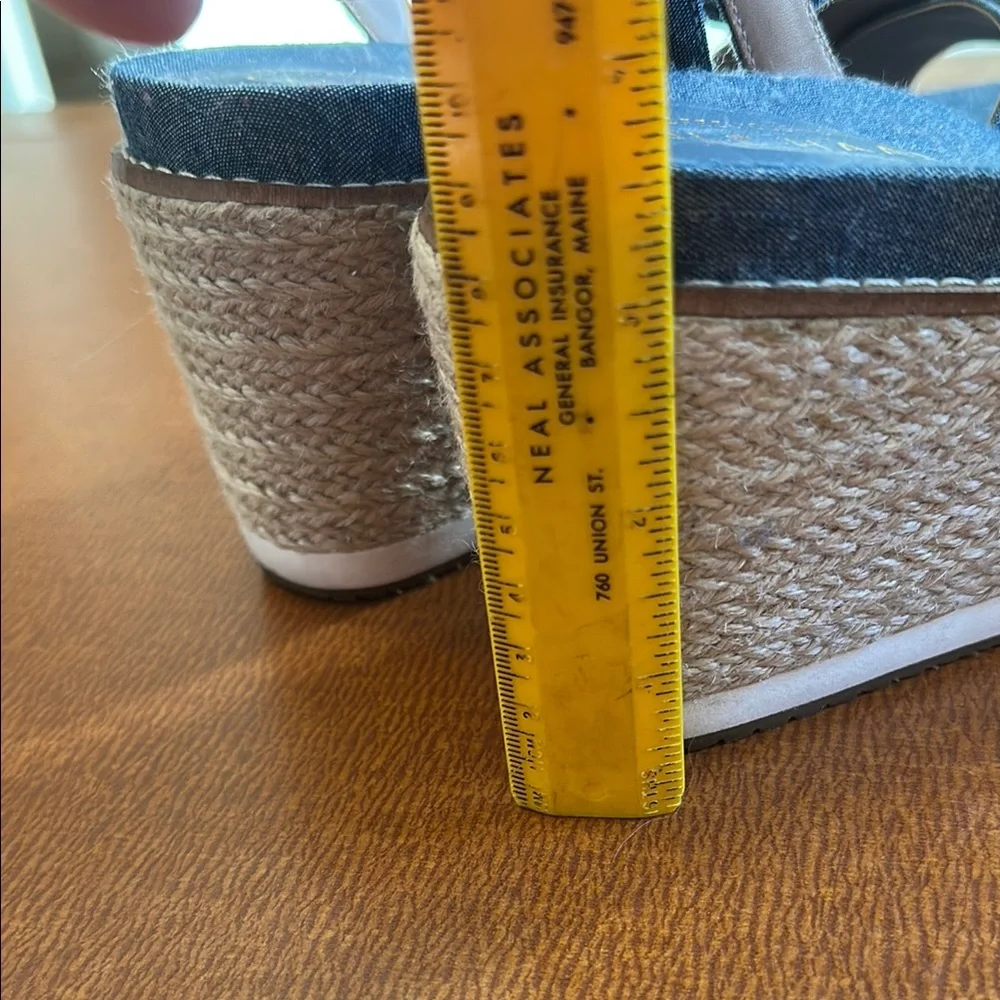 Cole Haan Denim-Look Blue Espadrille Wedge Sandals